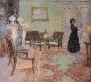 The woman standing in the living room